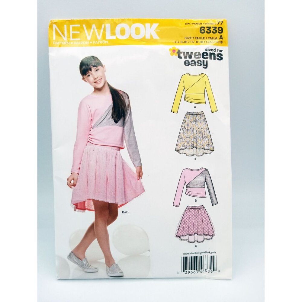 Sewing Pattern New Look 6339 Girls Teen Shirt & Skirt Outfit Tween 8-16 UNCUT